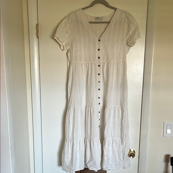 Sonoma white button down maxi dress with Swiss dot details - Picture 2 of 14